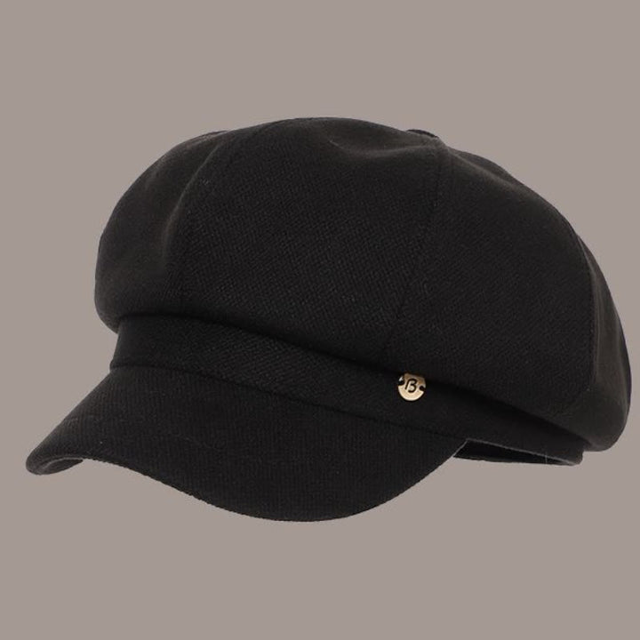 Boina retro de invierno para mujer, de color liso, con logo redondo - Negro - Ajustable (Aproximadamente 21 5/8"-23 5/8") - image 2