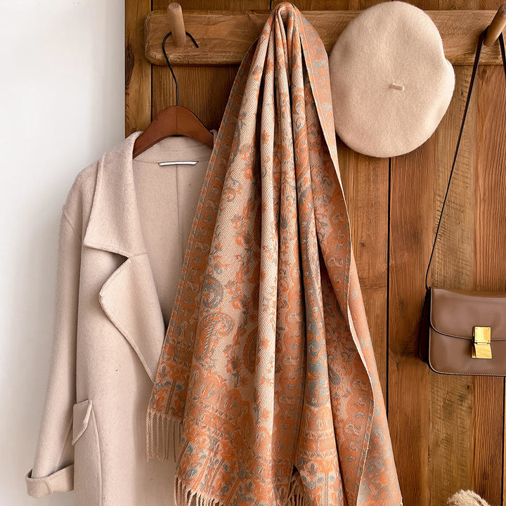 Chal tipo bufanda con estampado de anacardos de estilo bohemio retro para mantener el calor - image 2