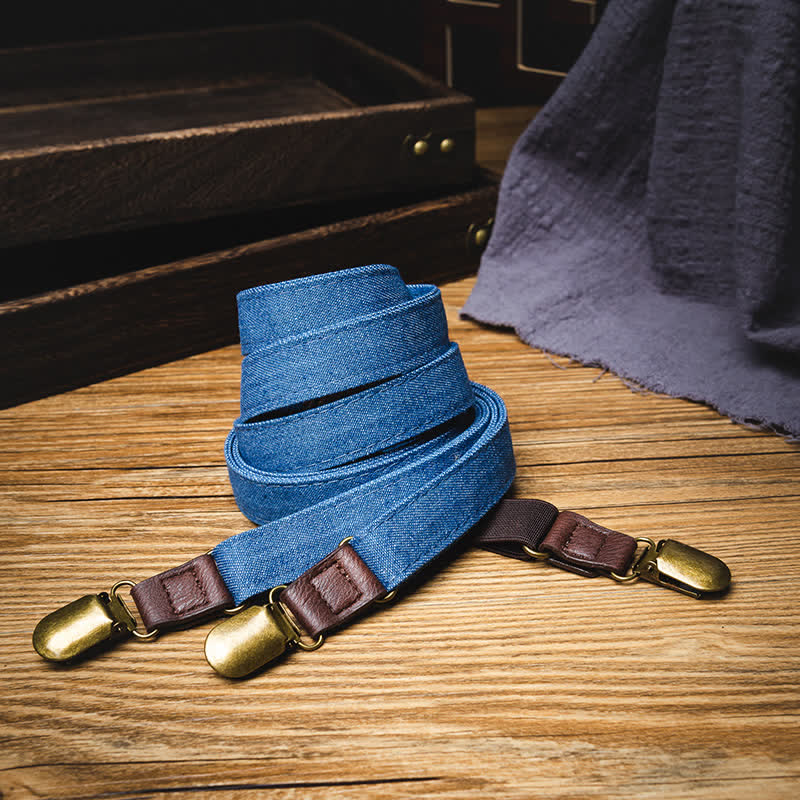 Tirantes elásticos retro de mezclilla azul sólido con espalda en Y - image 2