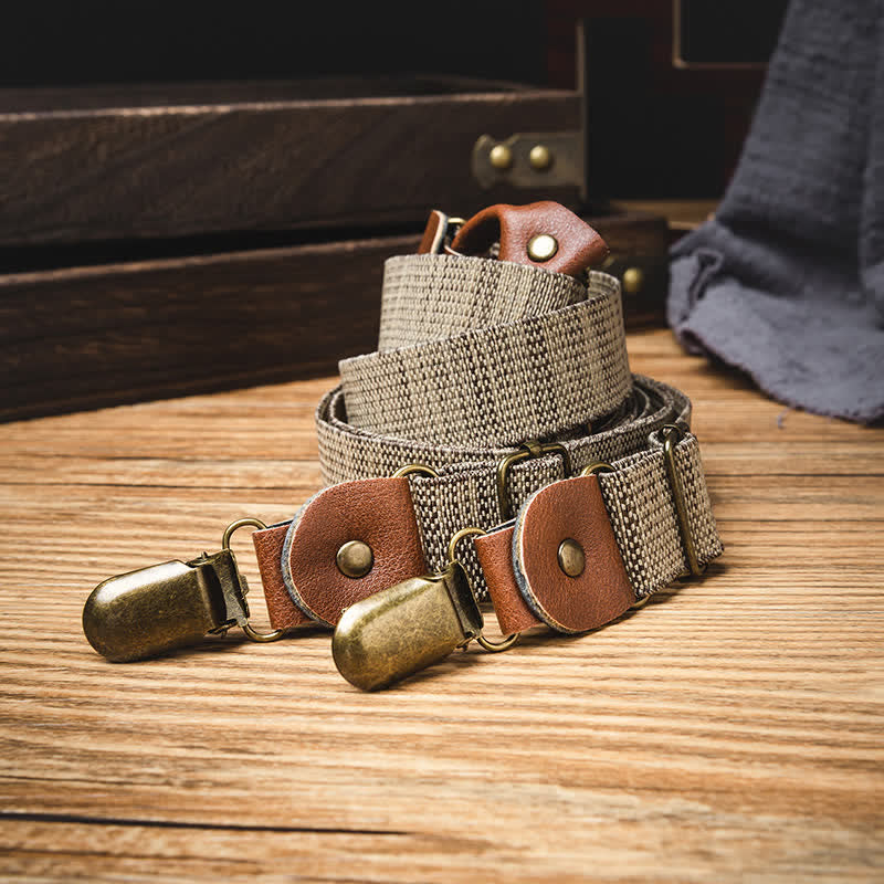 Tirantes elásticos en forma de Y, estilo informal nostálgico, color caqui oscuro - image 2