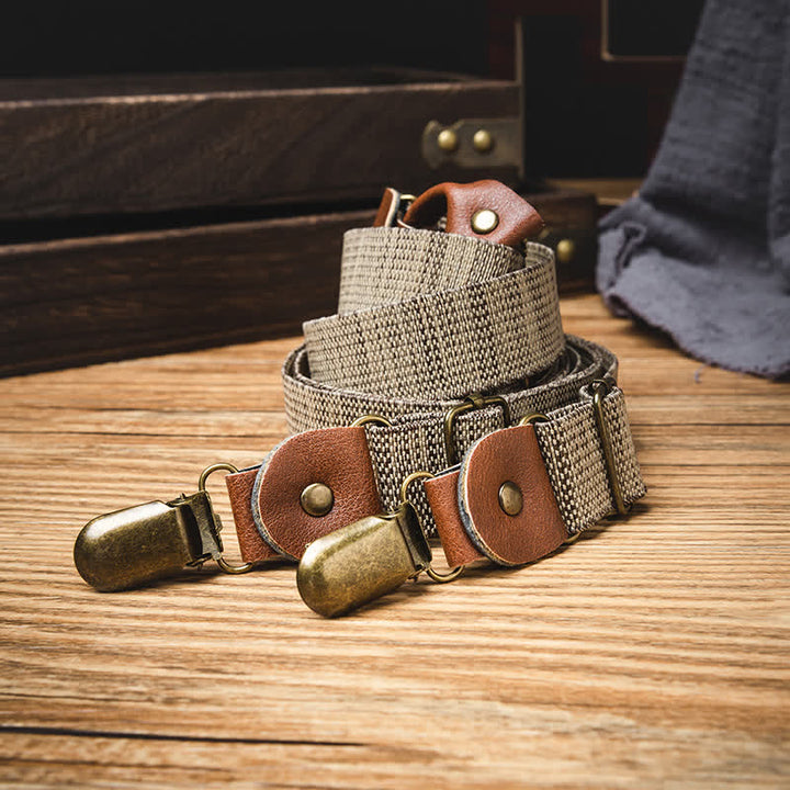 Tirantes elásticos en forma de Y, estilo informal nostálgico, color caqui oscuro - image 2