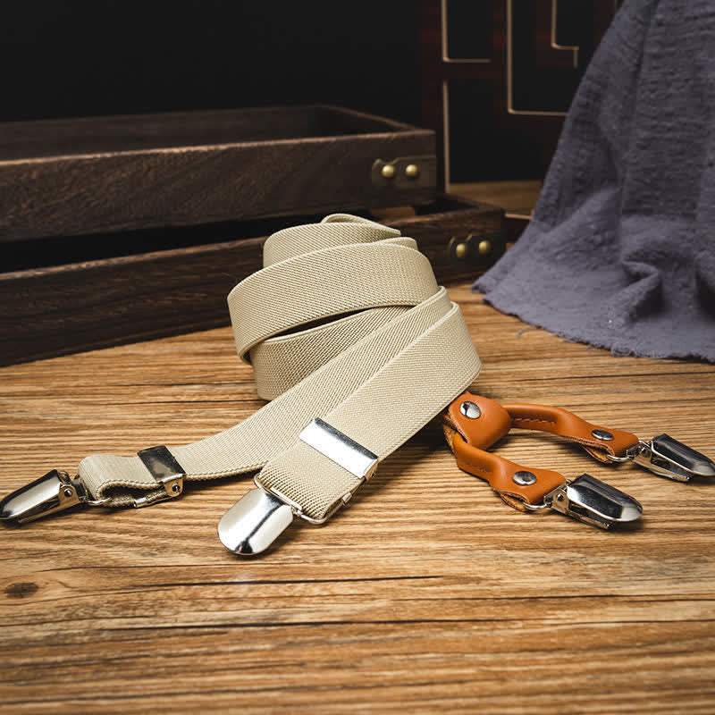 Tirantes elásticos en forma de Y para padrino de boda, color caqui claro - image 2