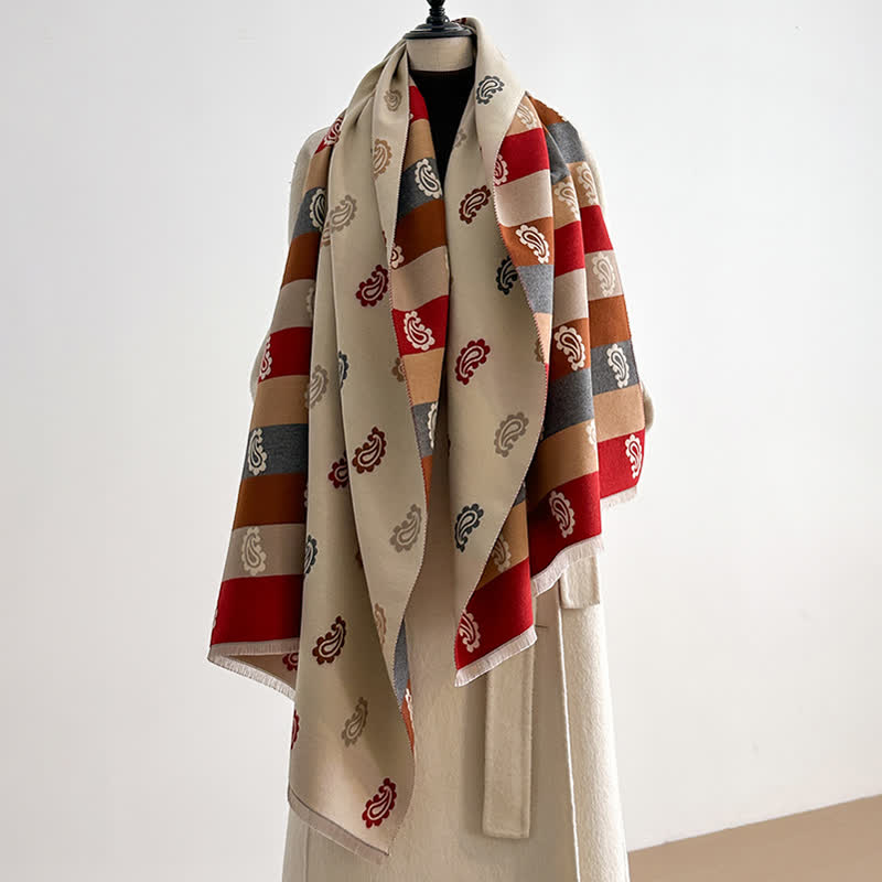 Bufanda cálida de invierno con estampado paisley colorido y rayas llamativas - Marrón oscuro - image 3