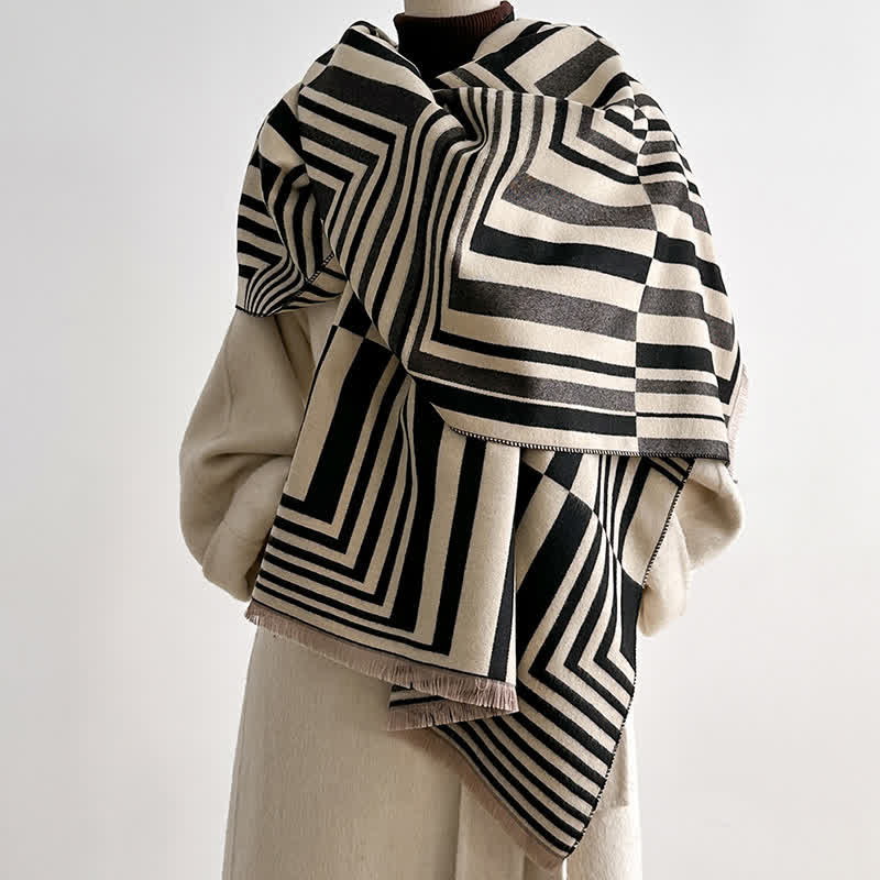 Bufanda con deslumbrante patrón geométrico de rayas de arte óptico - Negro - image 0