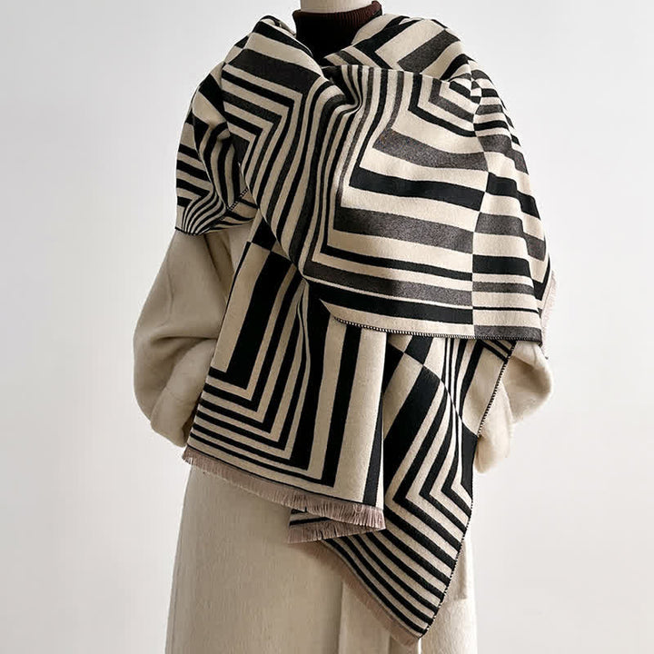 Bufanda con deslumbrante patrón geométrico de rayas de arte óptico - Negro - image 0