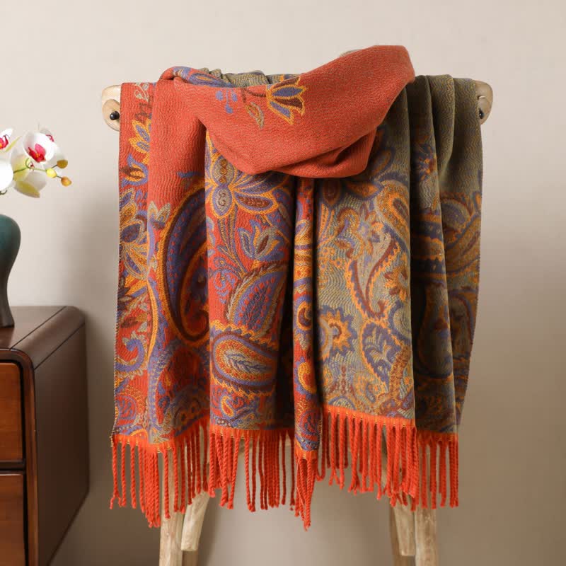 Bufanda con borlas y jacquard paisley de estilo boho-chic - Naranja - image 10