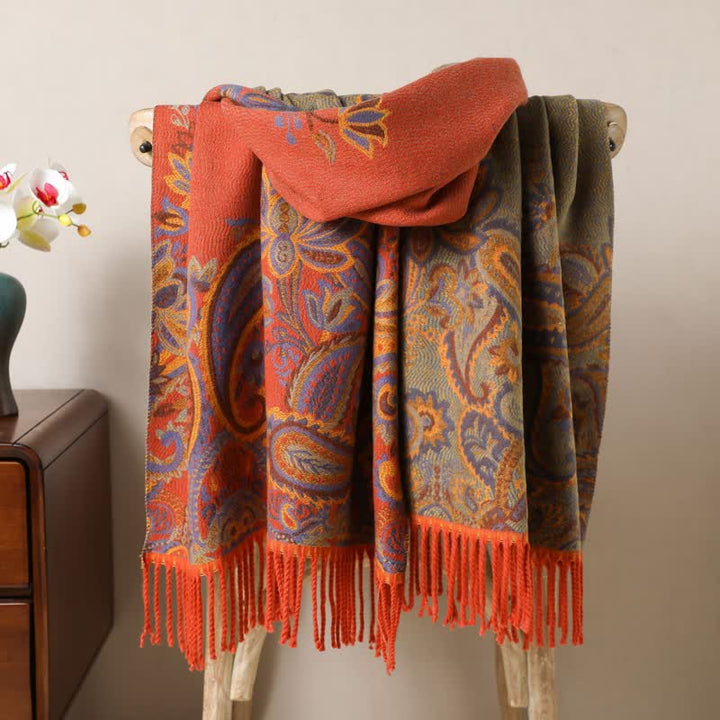 Bufanda con borlas y jacquard paisley de estilo boho-chic - Naranja - image 10