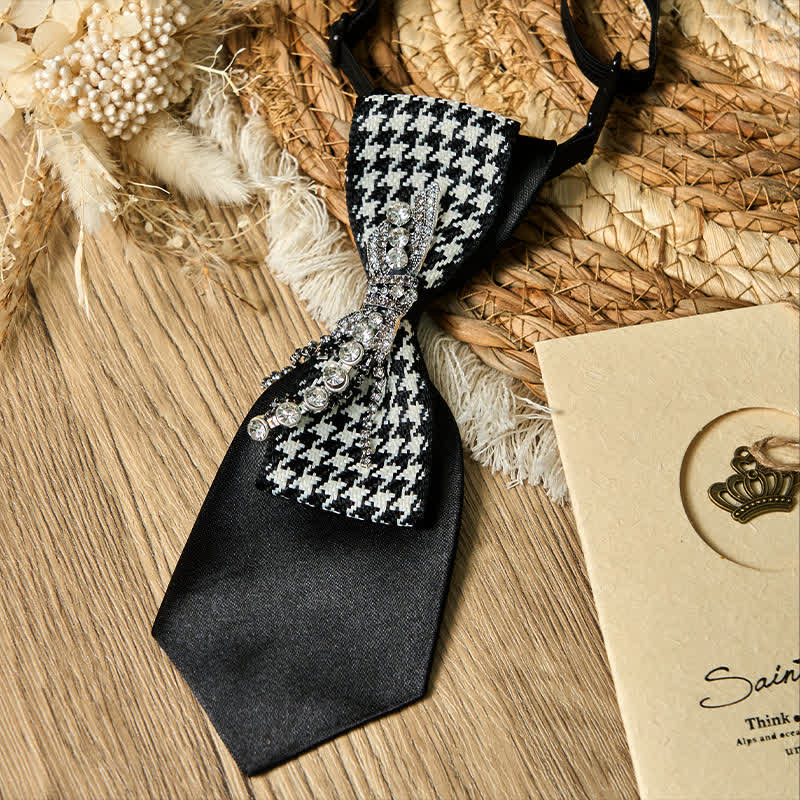 Corbata creativa con lazo de diamantes de imitación de pata de gallo negra - image 5