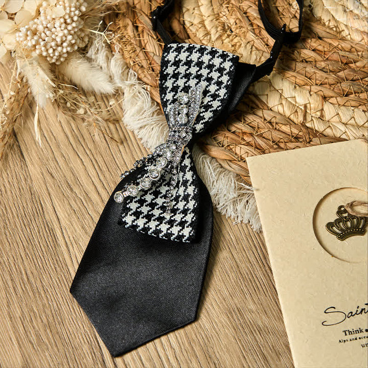 Corbata creativa con lazo de diamantes de imitación de pata de gallo negra - image 5