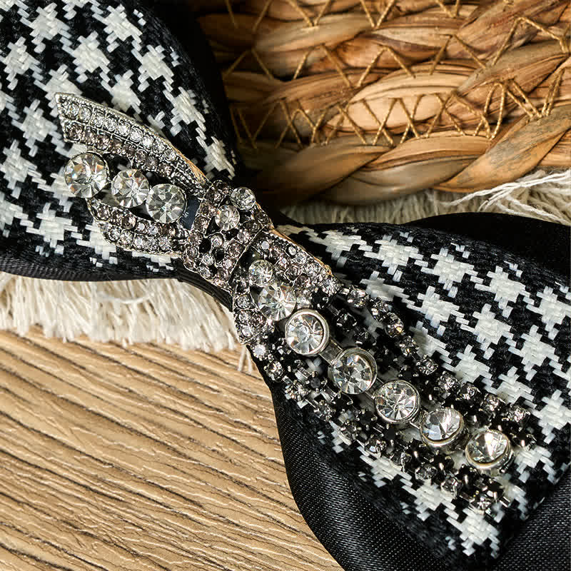 Corbata creativa con lazo de diamantes de imitación de pata de gallo negra - image 2