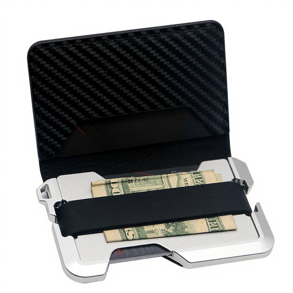 Cartera táctica plegable de fibra de carbono con función de protección RFID - Plata - image 6