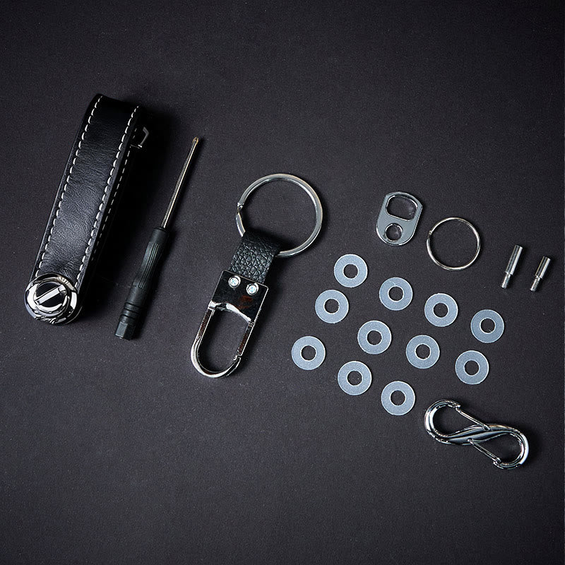 Organizador de llaves de cuero antirrobo portátil de gran capacidad - Negro - image 5