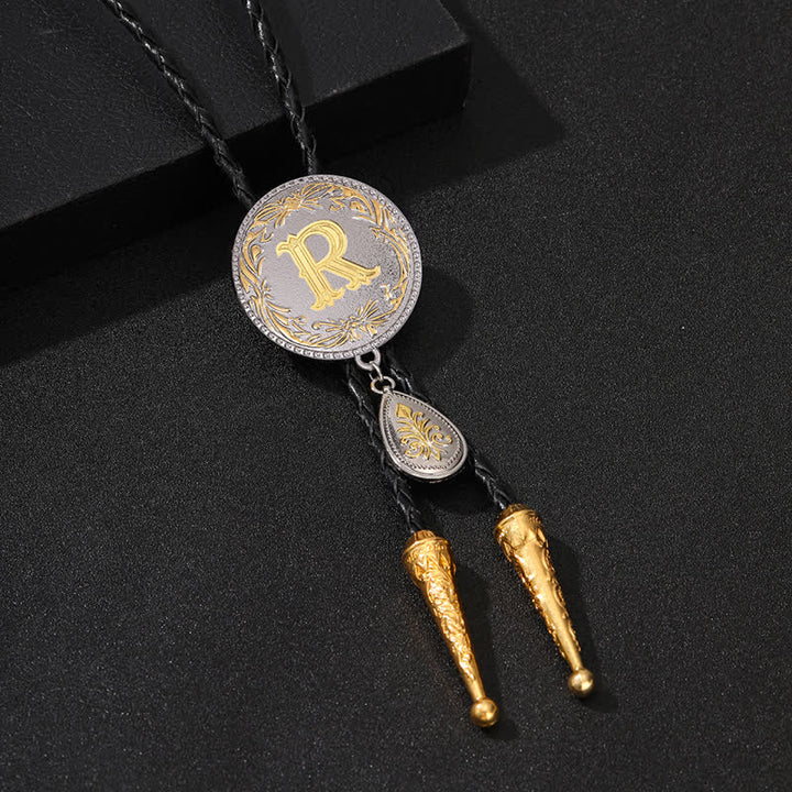 Corbata bolo con inicial de la A a la Z y colgante en forma de lágrima - Oro - R - image 36