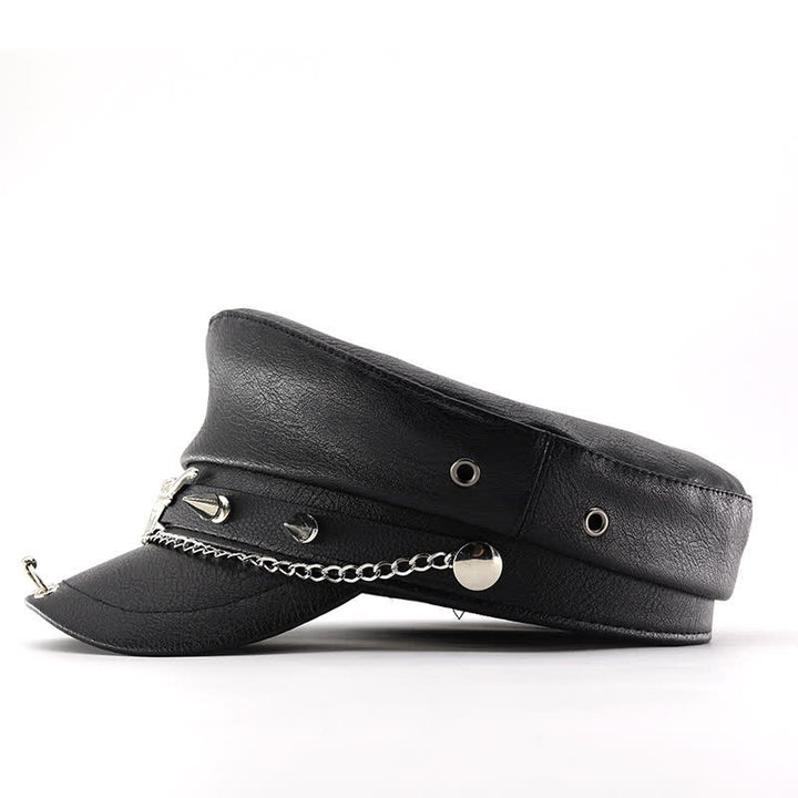 Boina de cuero negro con remaches Longhorn y cadena - image 3