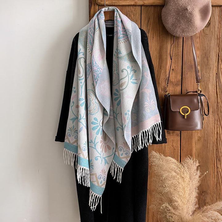 Chal de invierno cálido para mujer, estilo bohemio, con borlas estampadas. - image 11