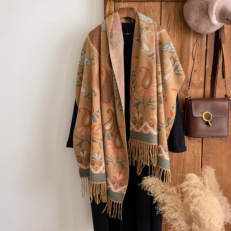 Chal de invierno cálido para mujer, estilo bohemio, con borlas estampadas. - image 5
