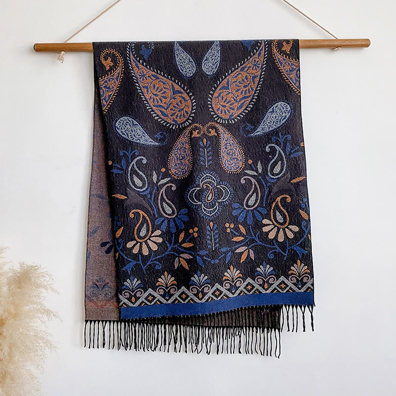 Chal de invierno cálido para mujer, estilo bohemio, con borlas estampadas. - Púrpura - image 0