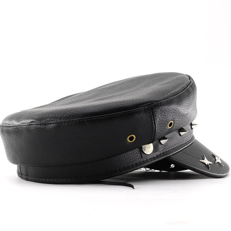 Boina de cuero con cadena de mano y calavera estilo punk - image 3