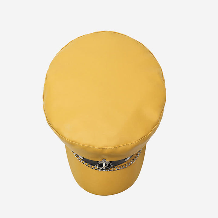 Boina de cuero con tachuelas de ancla de estilo militar con cadena - image 5