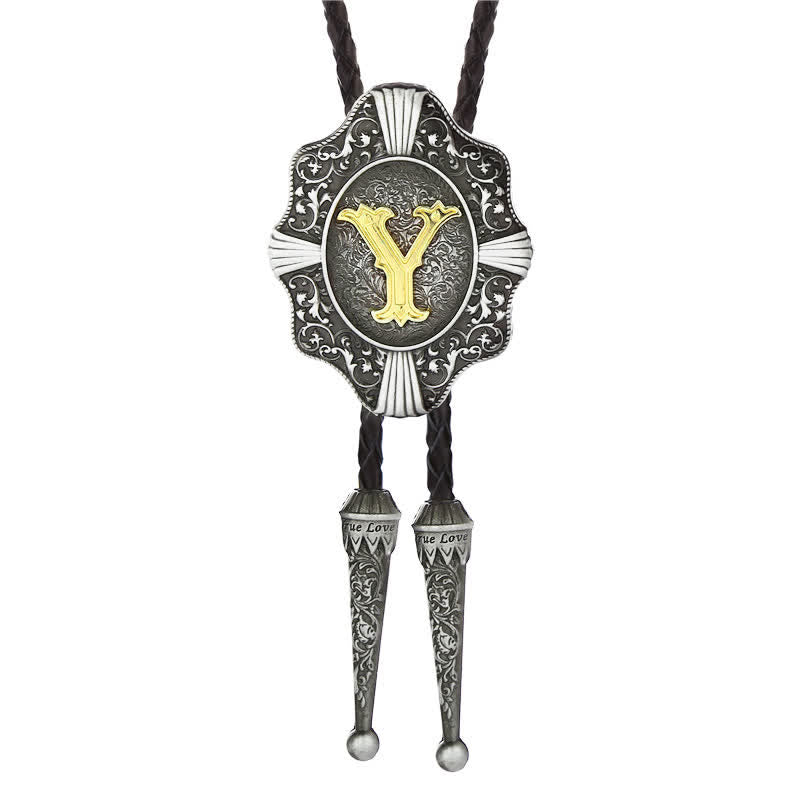 Corbata bolo con iniciales de la A a la Z y diseño de filigrana intrincado. - Plata - Y - image 25