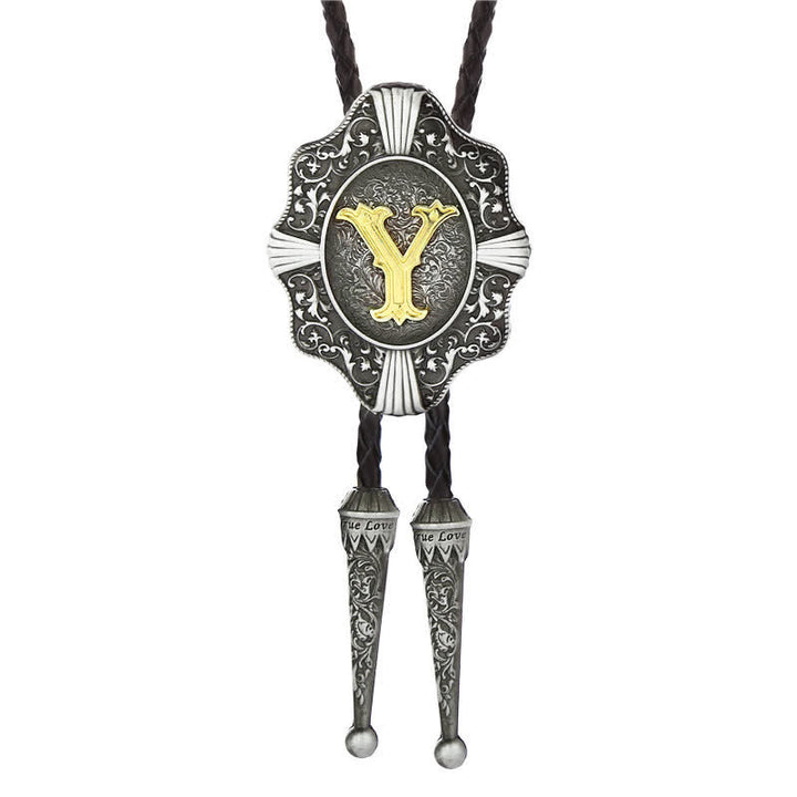 Corbata bolo con iniciales de la A a la Z y diseño de filigrana intrincado. - Plata - Y - image 25