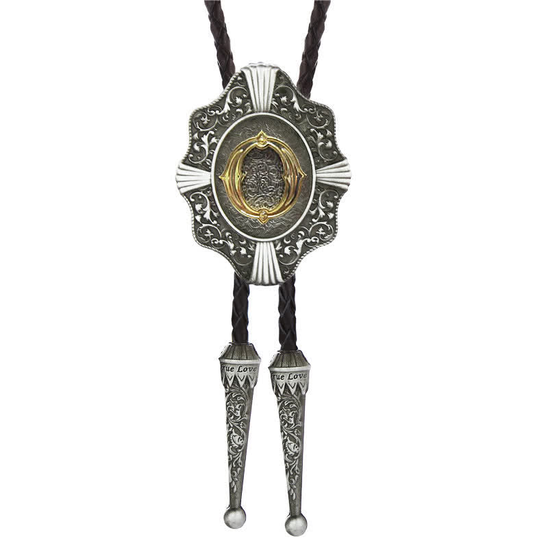 Corbata bolo con iniciales de la A a la Z y diseño de filigrana intrincado. - Plata - O - image 15