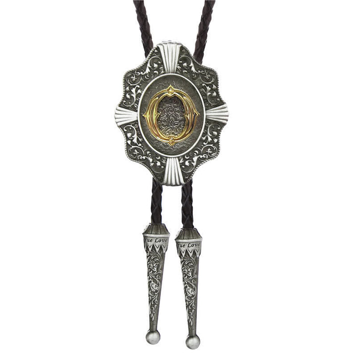 Corbata bolo con iniciales de la A a la Z y diseño de filigrana intrincado. - Plata - O - image 15