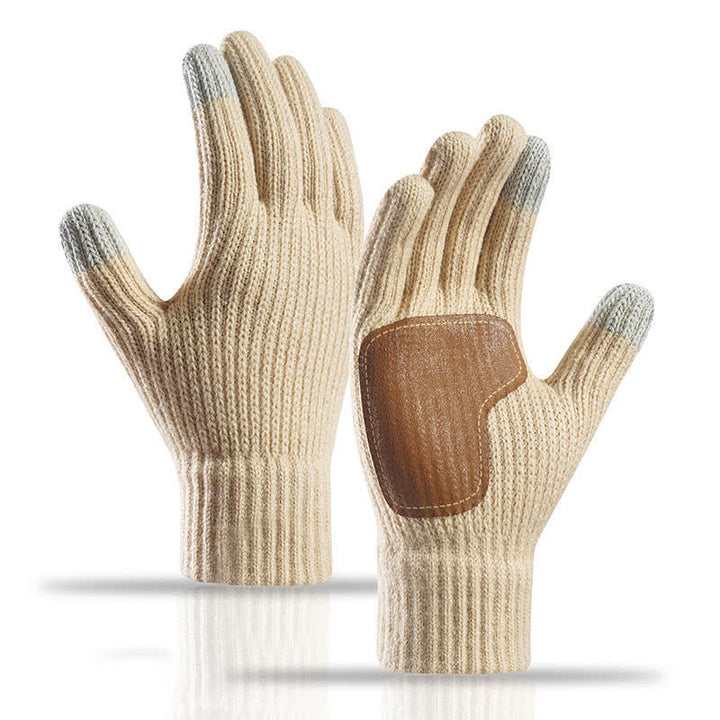 Guantes de punto con refuerzo de piel antideslizante y cálido en la palma. - Beige - image 9