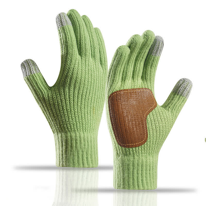 Guantes de punto con refuerzo de piel antideslizante y cálido en la palma. - Verde - image 0
