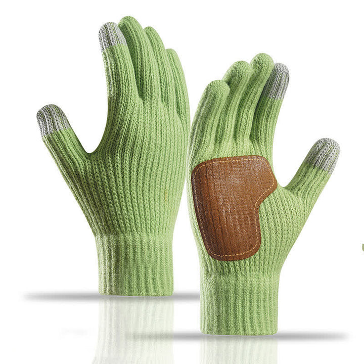 Guantes de punto con refuerzo de piel antideslizante y cálido en la palma. - Verde - image 0
