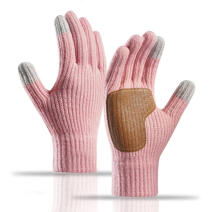 Guantes de punto con refuerzo de piel antideslizante y cálido en la palma. - Rosa - image 12