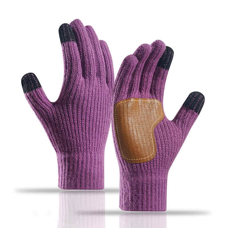 Guantes de punto con refuerzo de piel antideslizante y cálido en la palma. - Morado oscuro - image 18