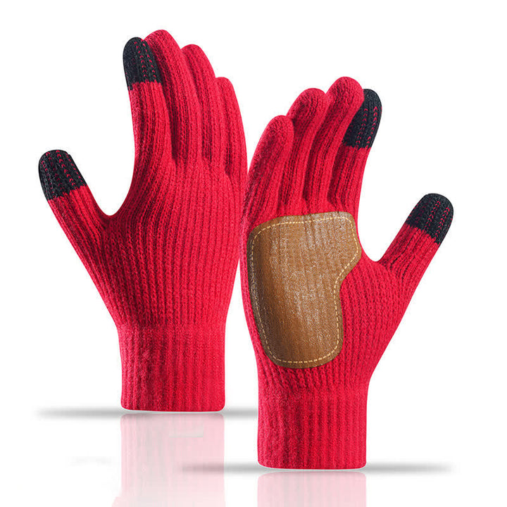 Guantes de punto con refuerzo de piel antideslizante y cálido en la palma. - Rojo - image 13