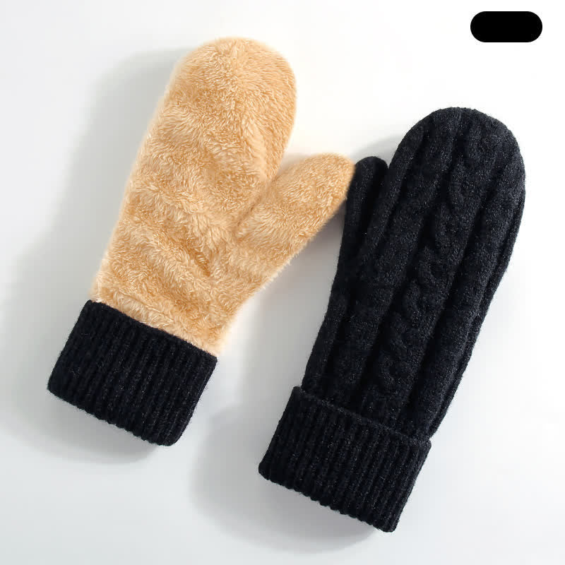Guantes de punto para clima frío con forro polar y dedos completos - Negro - Estilo n.° 3 - image 19