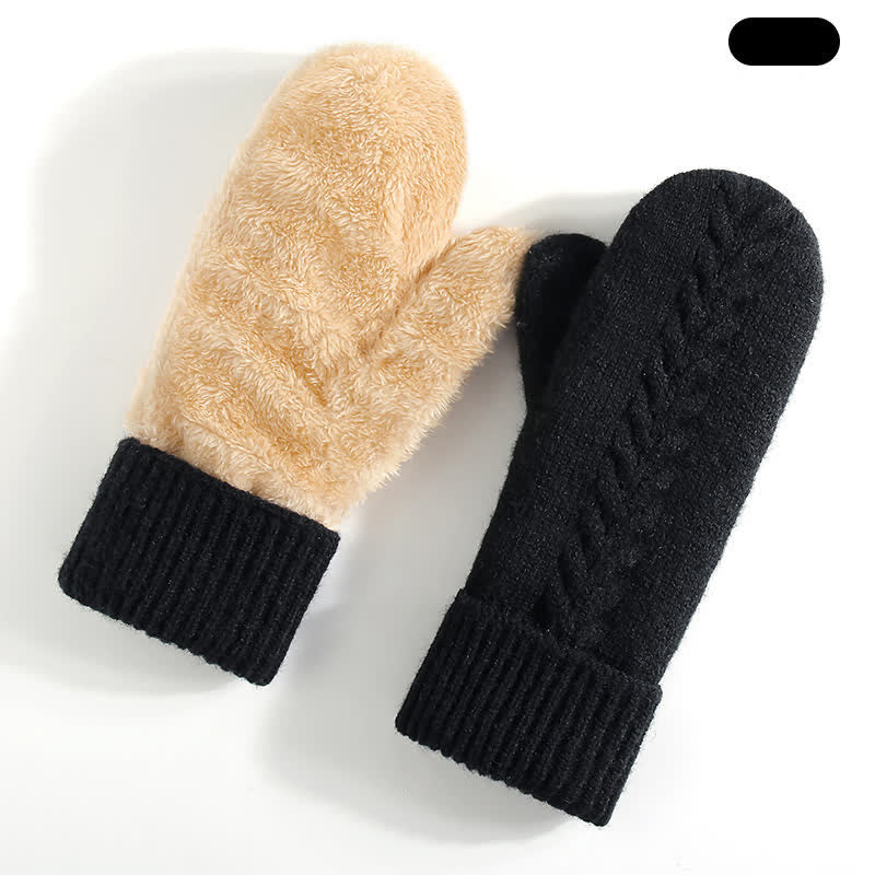 Guantes de punto para clima frío con forro polar y dedos completos - Negro - Estilo n.° 2 - image 18