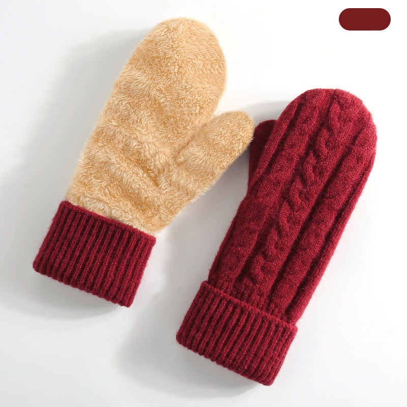 Guantes de punto para clima frío con forro polar y dedos completos - Rojo - Estilo n.° 3 - image 22