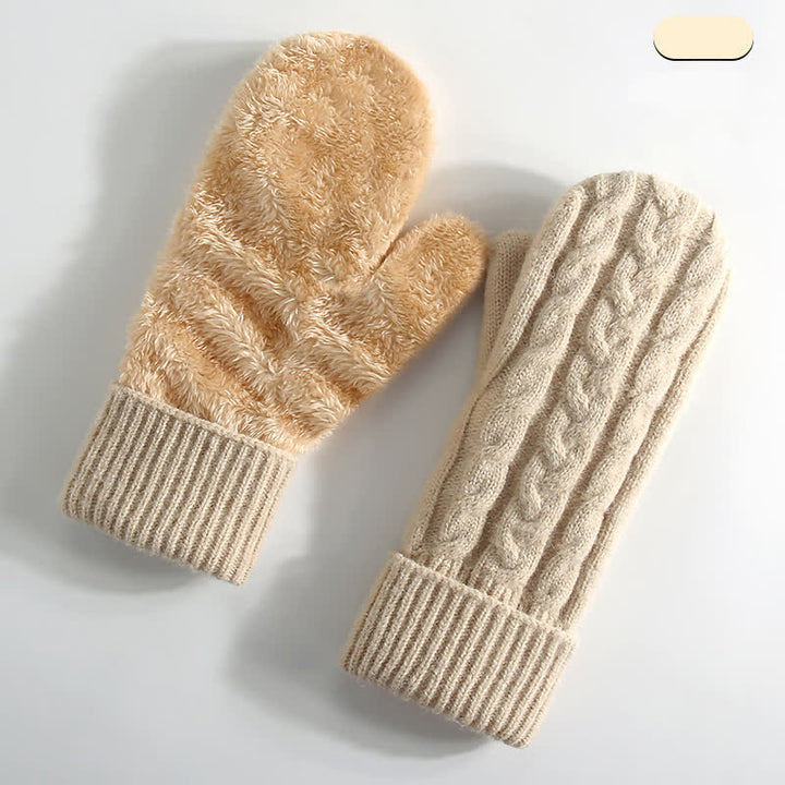 Guantes de punto para clima frío con forro polar y dedos completos - Beige - Estilo n.° 3 - image 13