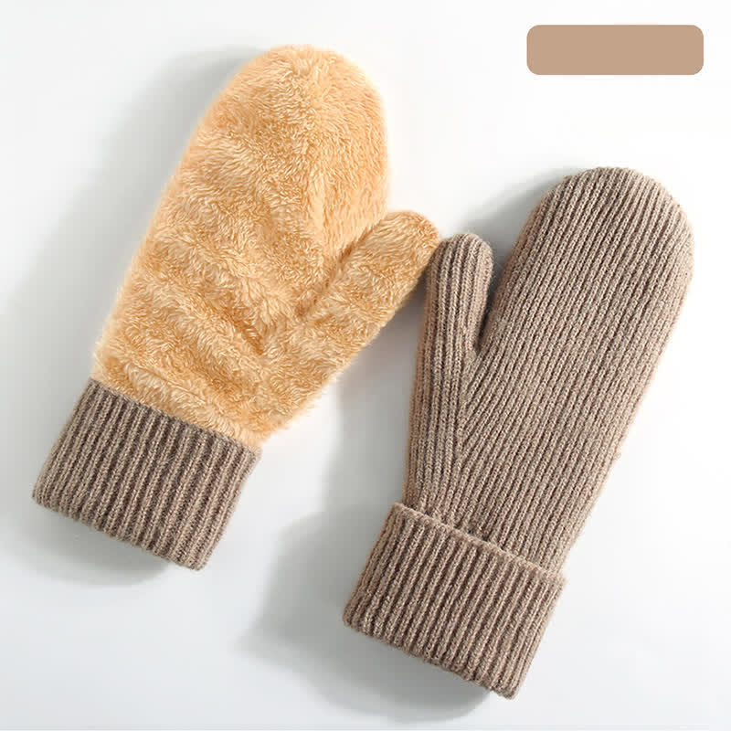 Guantes de punto para clima frío con forro polar y dedos completos - Caqui - Estilo n.º 1 - image 14