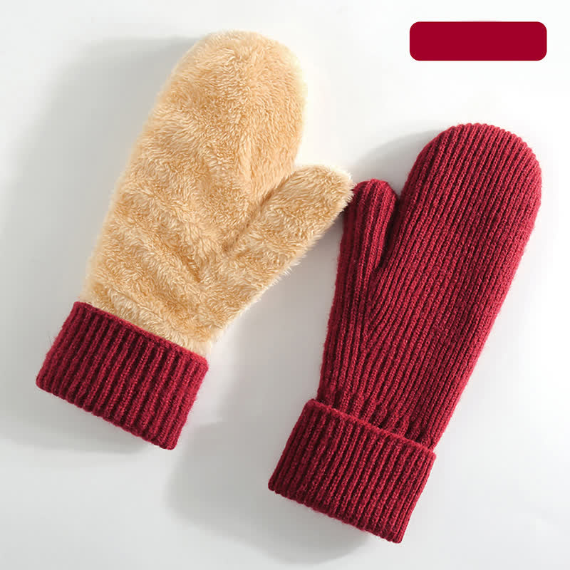 Guantes de punto para clima frío con forro polar y dedos completos - Rojo - Estilo n.º 1 - image 20