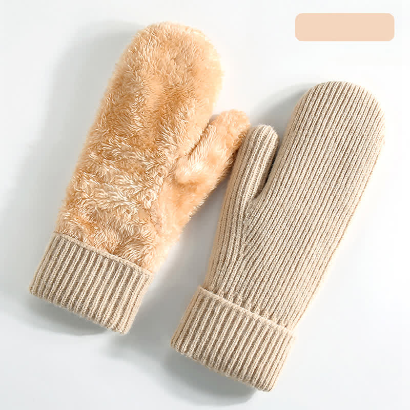 Guantes de punto para clima frío con forro polar y dedos completos - Beige - Estilo n.º 1 - image 11