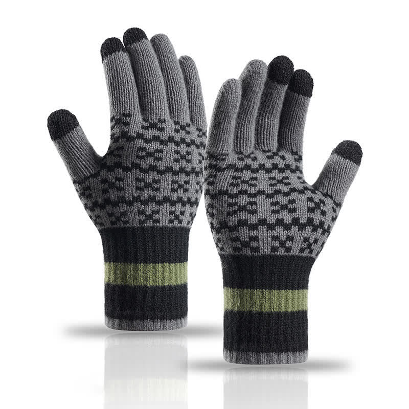 Guantes de punto de estilo étnico con elegante estampado geométrico - Gris - image 9
