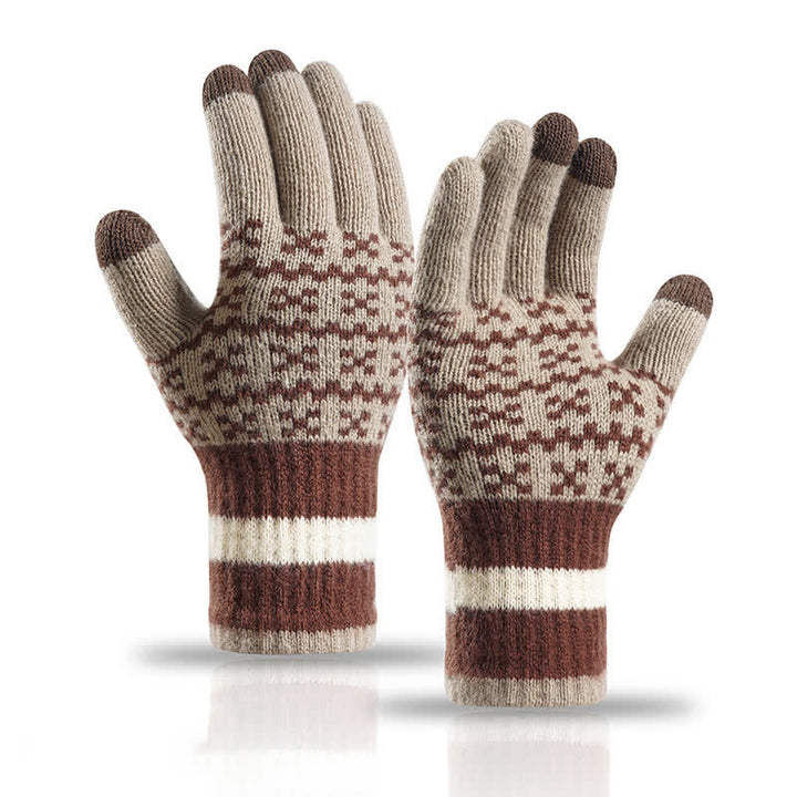 Guantes de punto de estilo étnico con elegante estampado geométrico - Caqui - image 0