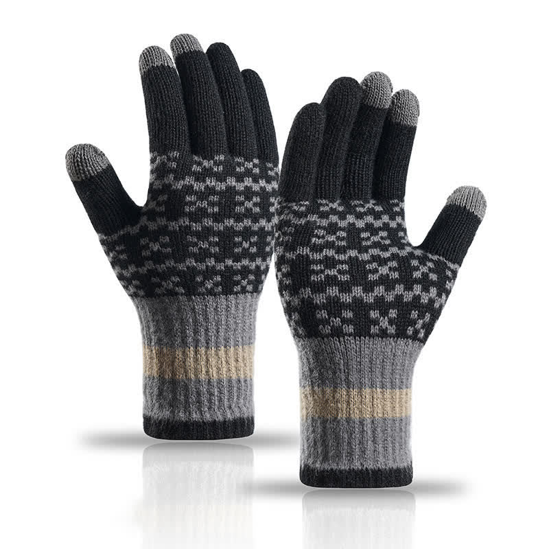 Guantes de punto de estilo étnico con elegante estampado geométrico - Negro - image 8