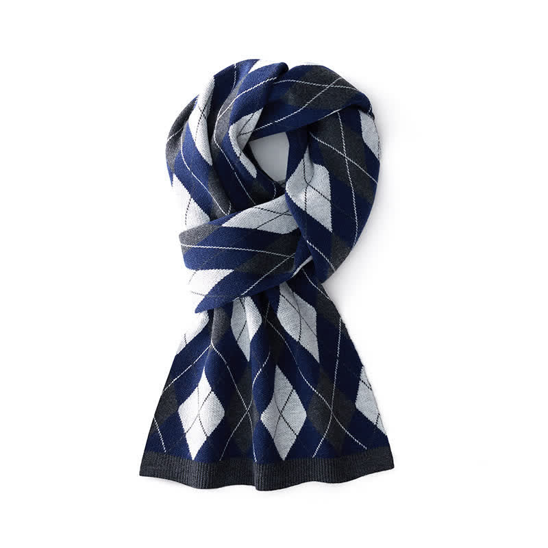 Bufanda de negocios sofisticada para hombre con estampado de rombos - Azul marino y gris - image 3