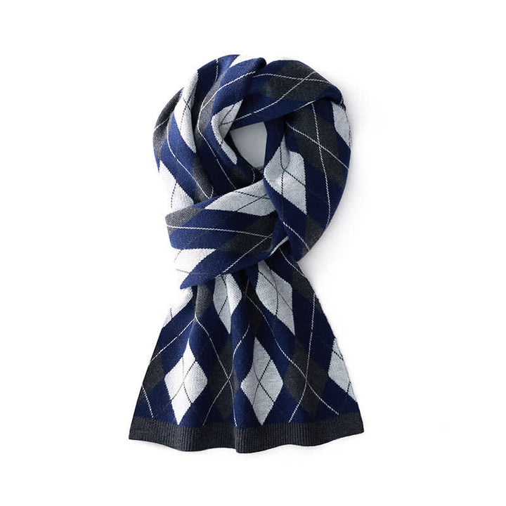 Bufanda de negocios sofisticada para hombre con estampado de rombos - Azul marino y gris - image 3