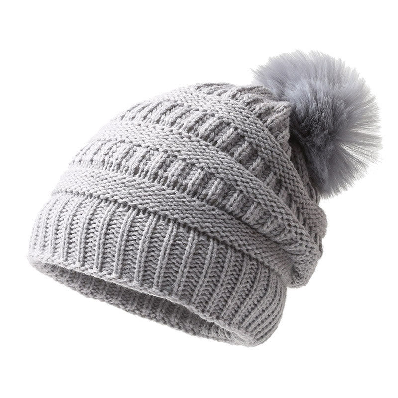 Gorro de invierno de punto para mujer con pompón para el pelo, ideal para mantener el calor. - Gris - M (22"-22 7/8") - image 4