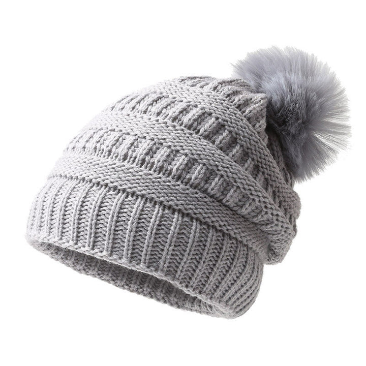 Gorro de invierno de punto para mujer con pompón para el pelo, ideal para mantener el calor. - Gris - M (22"-22 7/8") - image 4