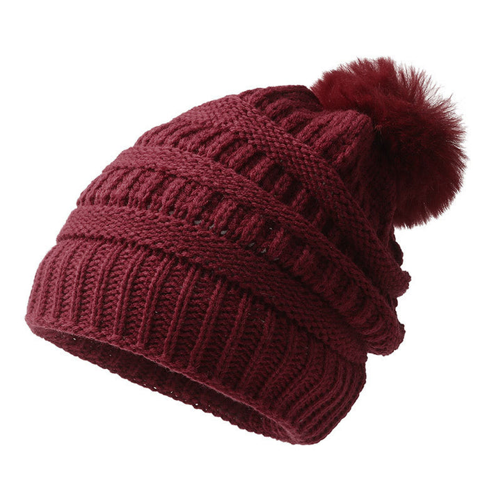 Gorro de invierno de punto para mujer con pompón para el pelo, ideal para mantener el calor. - Vino - M (22"-22 7/8") - image 5