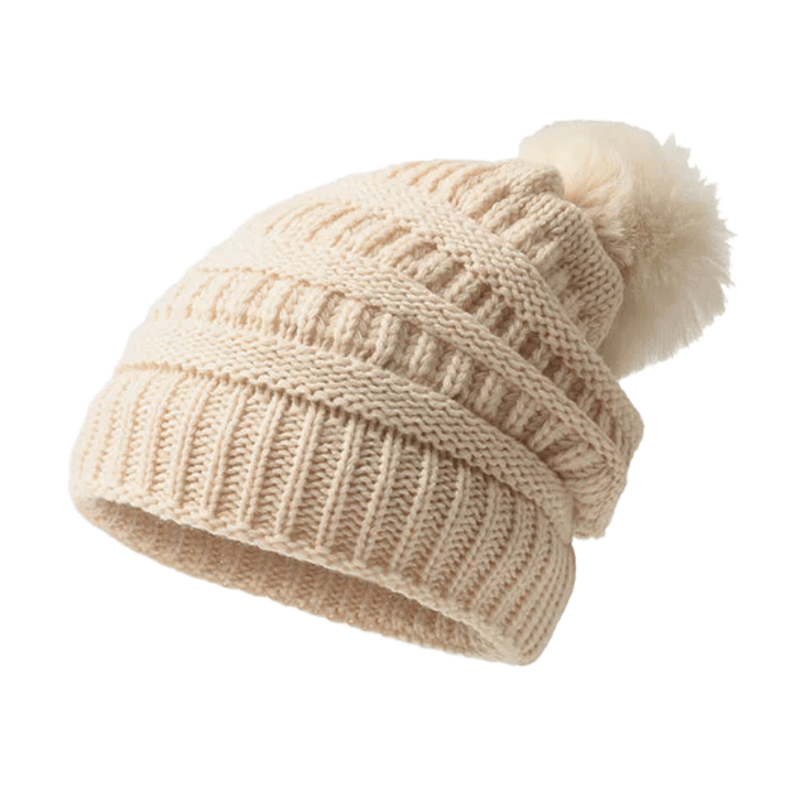 Gorro de invierno de punto para mujer con pompón para el pelo, ideal para mantener el calor. - Albaricoque - M (22"-22 7/8") - image 0
