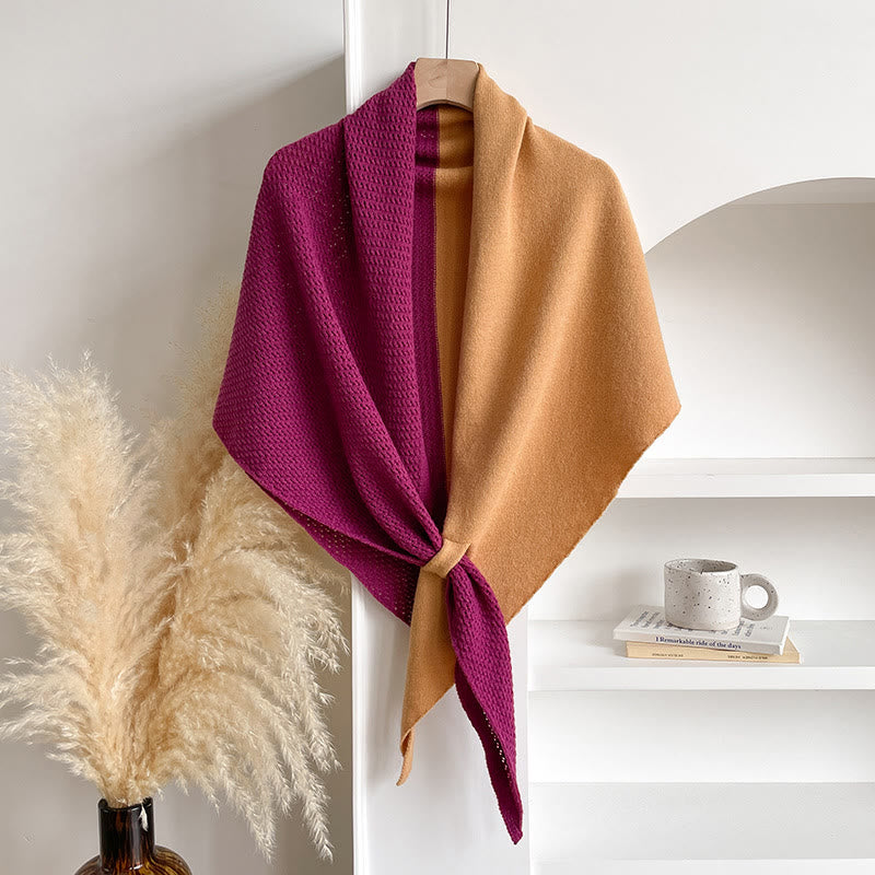 Elegante bufanda triangular bicolor para mujer, ideal para el invierno. - Amarillo púrpura - image 2